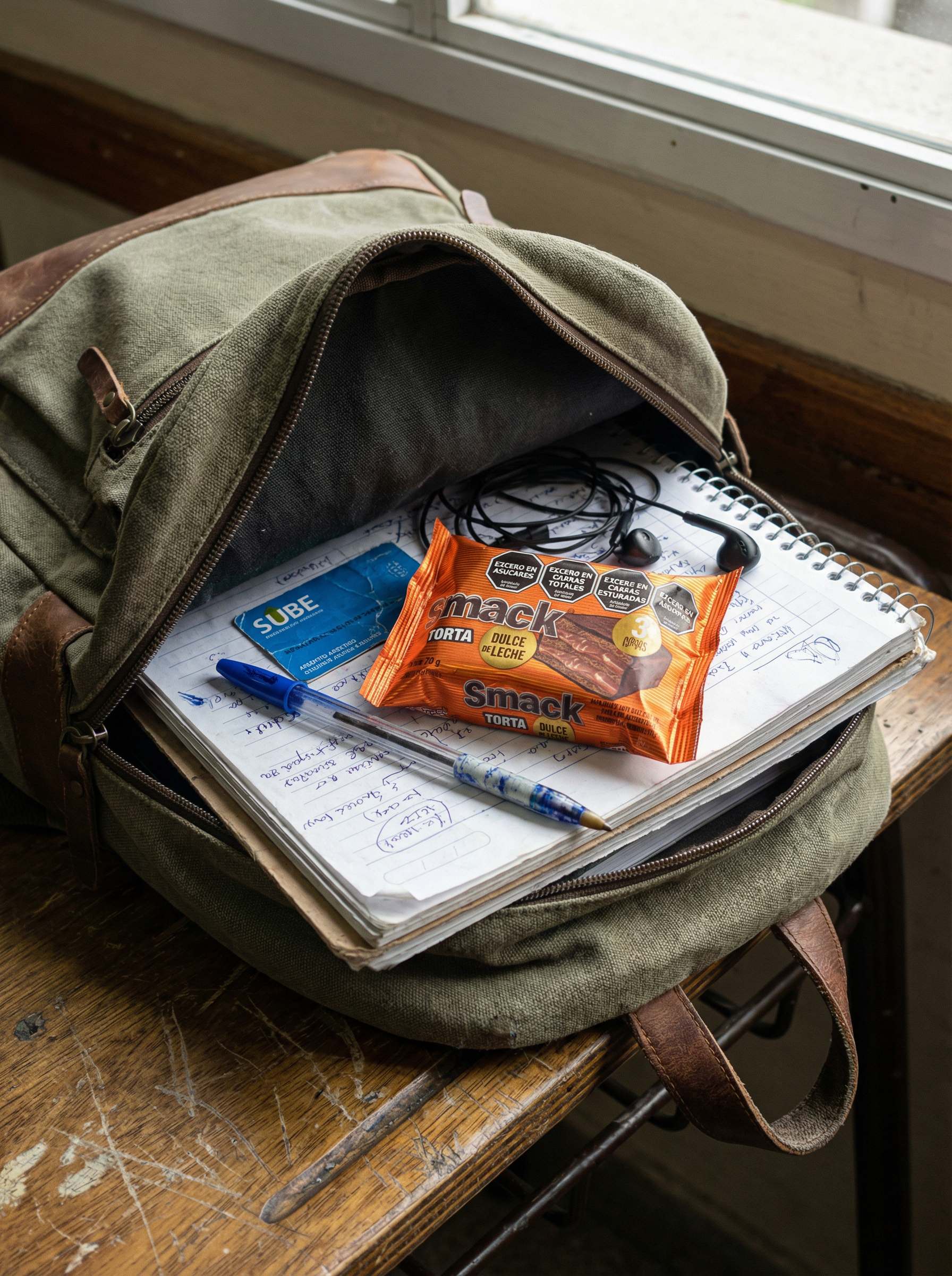 En mochila de estudiante